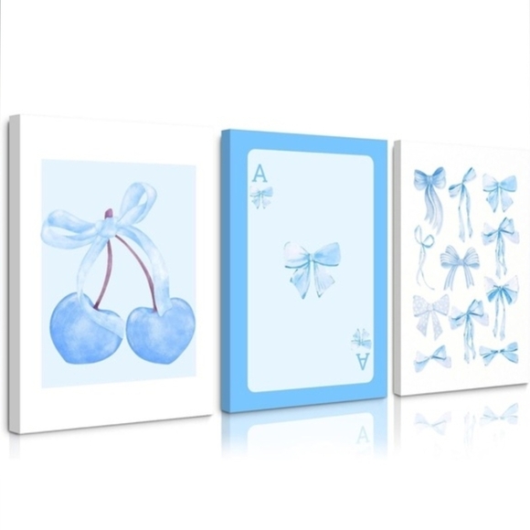 Blue Heart and Bow Canvas Wall Art Set Of 3 - Picture 4 of 4